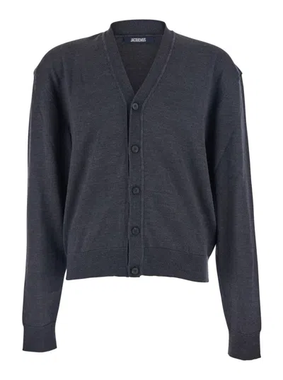 Jacquemus Men Le Cardigan Brode In Gray