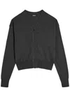 Jacquemus Embroidered Merino Wool Knit Cardigan With Ribbed Collar In Gray