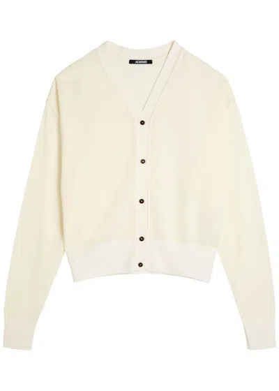 Jacquemus Le Cardigan Brode Logo-embroidered Wool-blend Cardigan In White