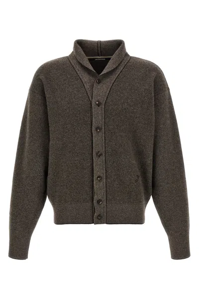 Jacquemus The Pelota Shawl-collar Embroidered-logo Cardigan In Yellow