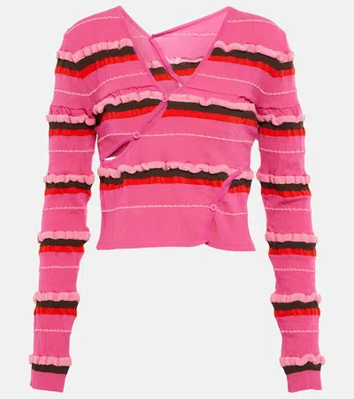 Jacquemus Le Cardigan Tordu Striped Knit Cardigan In Fuchsia,multi