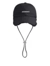 Jacquemus Artichoke Cap With Fringed Hem And Ear Flaps In Black