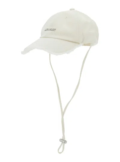 Jacquemus Le Casquette Artichaut White Baseball Cap With Drawstring In Cotton Man In Red