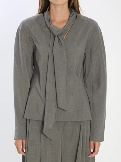 Jacquemus Long Sleeve Shirt With Shawl And Tie Detail In Gray