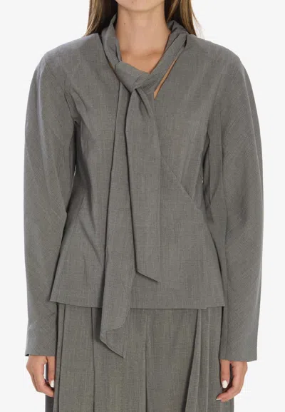 Jacquemus Long Sleeve Shirt With Shawl And Tie Detail In Gray