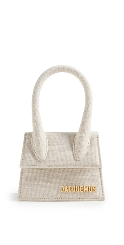 Jacquemus Le Chiquito Moyen Linen Top Handle Bag In Neutrals