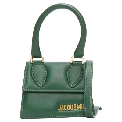 Jacquemus Le Chiquito Calfskin Gold Logo Mini Crossbody Bag In Green