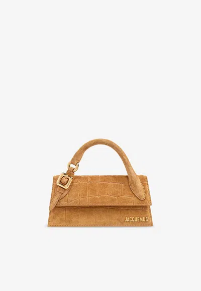 Jacquemus Le Chiquito Croc-embossed Suede Long Handbag In Beige