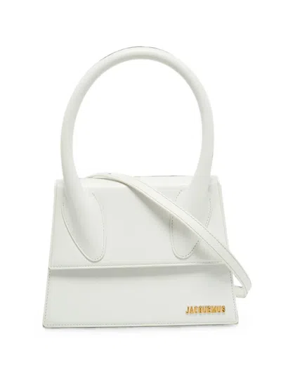 Pre-owned Jacquemus Le Chiquito Leather Top Handle Bag In White