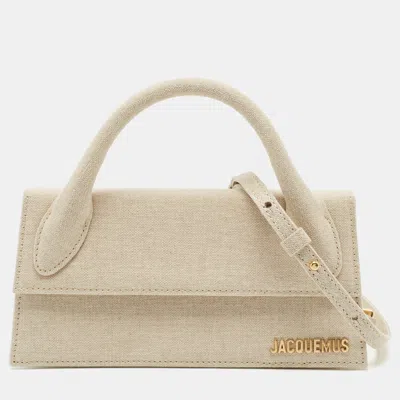 Pre-owned Jacquemus Le Chiquito Long Beige Canvas Top Handle Bag In Sand