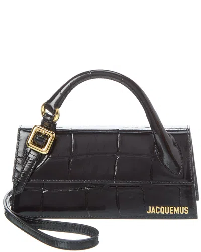 Jacquemus Le Chiquito Long Boucle Croc-embossed Leather Shoulder Bag In Black