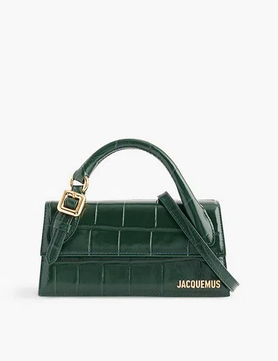 Jacquemus Le Chiquito Long Croc-effect Leather Top-handle Bag In Dark Green