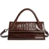 Jacquemus Le Chiquito Long Croc Embossed Leather Top Handle Bag In Dark Brown