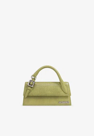 Jacquemus Le Chiquito Long Handbag In Lizard-embossed Leather In Green
