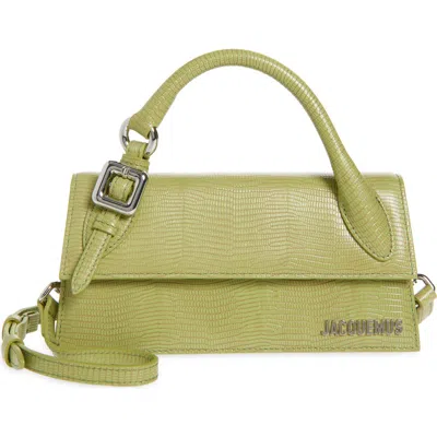 Jacquemus Le Chiquito Long Lizard Embossed Leather Top Handle Bag In Green