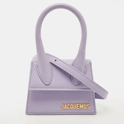 Pre-owned Jacquemus Le Chiquito Mini Lilac Leather Top Handle Bag In Purple