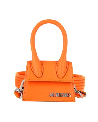 Jacquemus Le Chiquito Mini Signature Top Handle Bag In Orange Leather