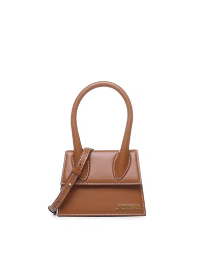Jacquemus Leather Le Chiquito Moyen Top-handle Bag In Light Brown