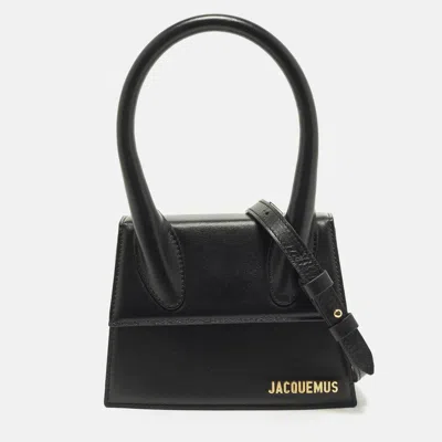 Pre-owned Jacquemus Le Chiquito Moyen Black Leather Top Handle Bag