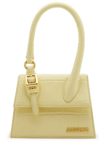Jacquemus Le Chiquito Moyen Boucle Leather Top Handle Bag In Yellow