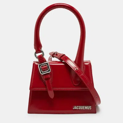Pre-owned Jacquemus Le Chiquito Moyen Boucle Red Patent Leather Top Handle Bag