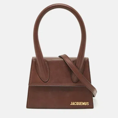 Pre-owned Jacquemus Le Chiquito Moyen Dark Brown Leather Top Handle Bag