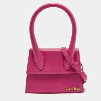 Pre-owned Jacquemus Le Chiquito Moyen Fuchsia Leather Top Handle Bag In Pink
