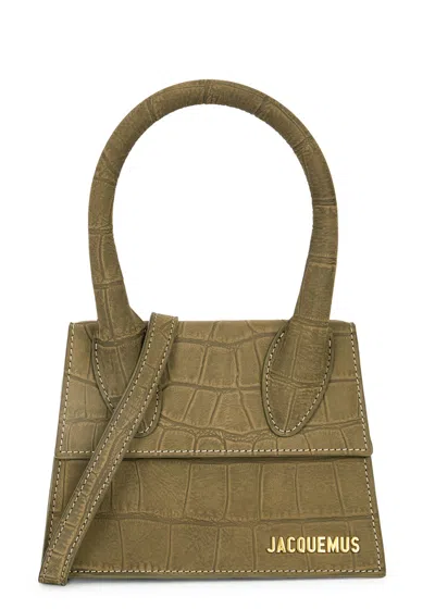 Jacquemus Le Chiquito Moyen Leather Top Handle Bag In Khaki