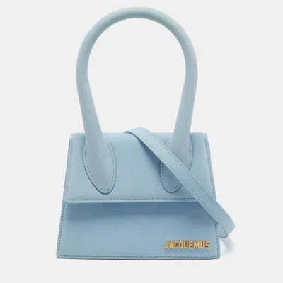 Pre-owned Jacquemus Le Chiquito Moyen Light Blue Suede Top Handle Bag