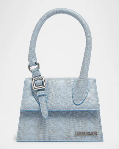 Jacquemus Le Chiquito Moyen Lizard-embossed Leather Top-handle Bag In Light Blue