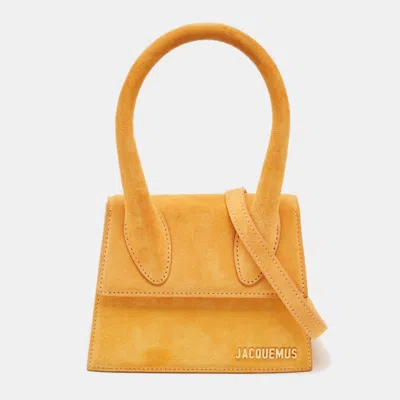 Pre-owned Jacquemus Le Chiquito Moyen Mustard Suede Top Handle Bag In Orange
