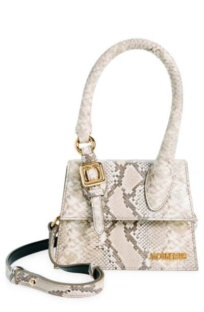 Jacquemus Le Chiquito Moyen Snake-print Top-handle Bag In Beige