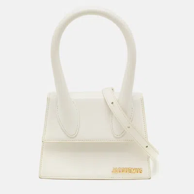 Pre-owned Jacquemus Le Chiquito Moyen White Leather Top Handle Bag