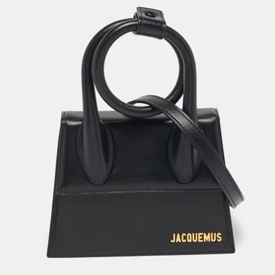 Pre-owned Jacquemus Le Chiquito Noeud Black Leather Top Handle Bag