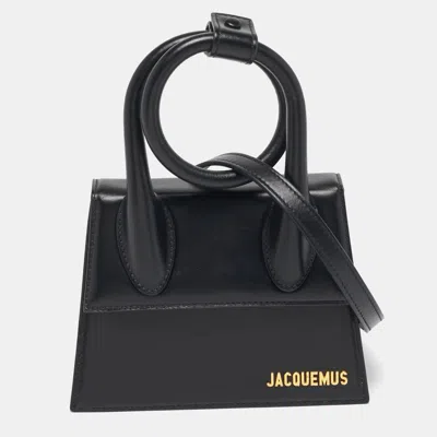 Pre-owned Jacquemus Le Chiquito Noeud Black Leather Top Handle Bag