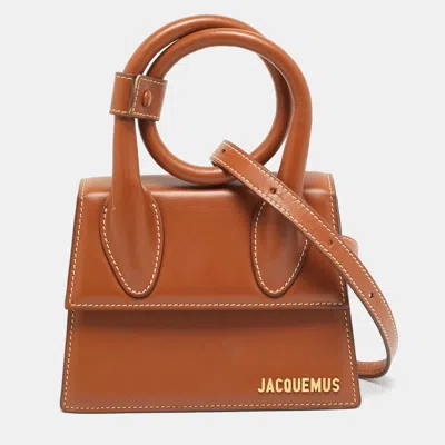 Pre-owned Jacquemus Le Chiquito Noeud Brown Leather Top Handle Bag