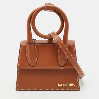 Pre-owned Jacquemus Le Chiquito Noeud Brown Leather Top Handle Bag