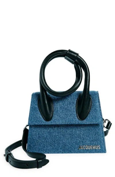Jacquemus Le Chiquito Noeud Denim & Leather Crossbody Bag In Blue