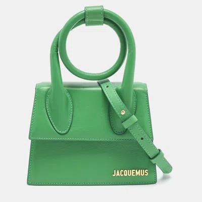 Pre-owned Jacquemus Le Chiquito Noeud Green Leather Top Handle Bag