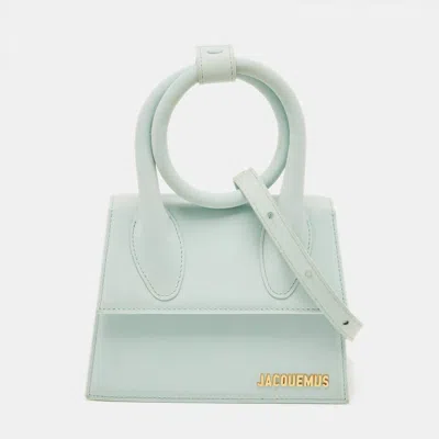 Jacquemus Le Chiquito Noeud Light Blue Nubuck Leather Top Handle Bag In Green