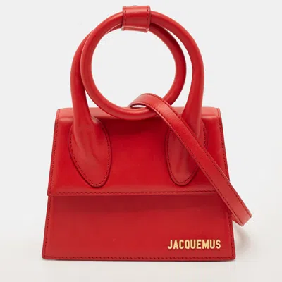 Pre-owned Jacquemus Le Chiquito Noeud Red Leather Top Handle Bag