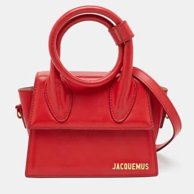 Pre-owned Jacquemus Le Chiquito Noeud Red Leather Top Handle Bag