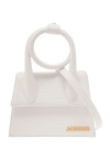JACQUEMUS LE CHIQUITO NOEUD WHITE CROSSBODY BAG WITH LOGO DETAIL IN LEATHER WOMAN