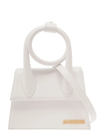 Jacquemus Le Chiquito Noeud White Crossbody Bag With Logo Detail In Leather Woman