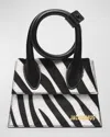 Jacquemus Le Chiquito Noeud Zebra Printed Leather Top-handle Bag In Black And White Zebra