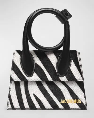 Jacquemus Le Chiquito Noeud Zebra Printed Leather Top-handle Bag In Black And White Zebra