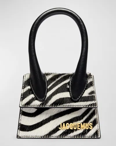 Jacquemus Le Chiquito Zebra Printed Leather Top-handle Bag In Black And White Zebra