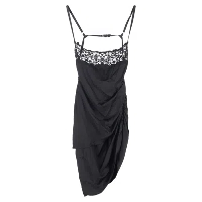 Jacquemus Le Chouchou Brodée Mini Dress In Black Satin