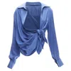 Jacquemus Le Collection Plunge Drape Asymmetric Blouse In Blue