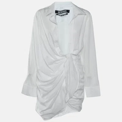 Pre-owned Jacquemus Le Coup De Soleil White Stripe Cotton Plunge Neck Mini Dress L